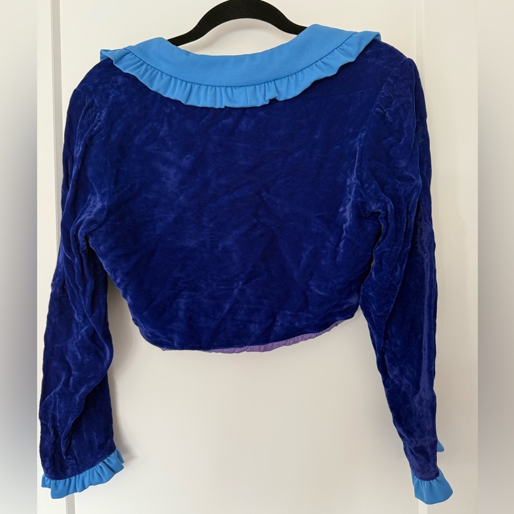 Blue Velvet Ruffled Collar Top - Picture 2 of 2
